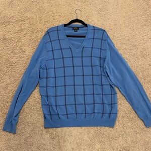 Brooks Brothers Blue Check V-Neck Sweater